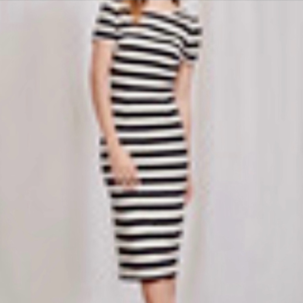 Boden Black and White Striped Dress